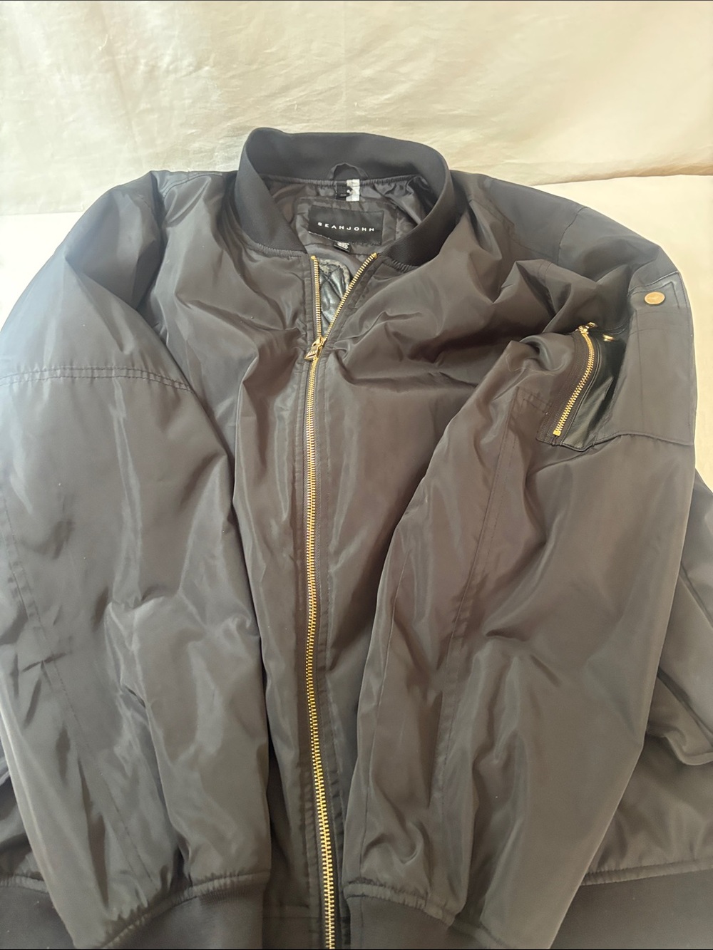 Sean John Black Bomber Jacket with Gold Hardware. Size 2XL